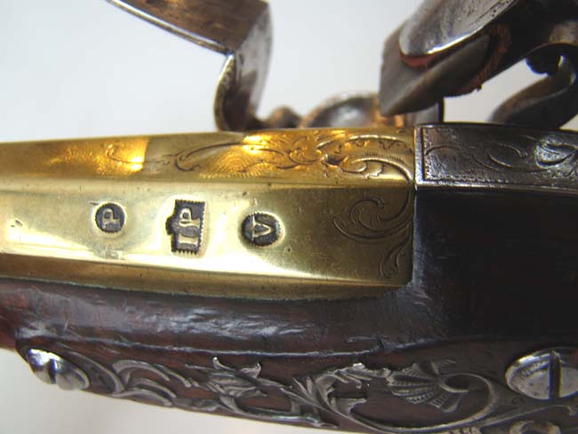 A Revolutionary War period silver mounted brass barreled flintlock Naval officer's pistol — image 9